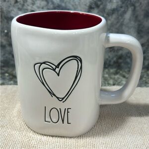 Rae Dunn “LOVE” Heart 16 oz Mug White Red Interior Valentine Coffee Cup